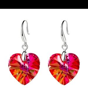 Red with goldish color heart crystal 925 sterling silver earrings